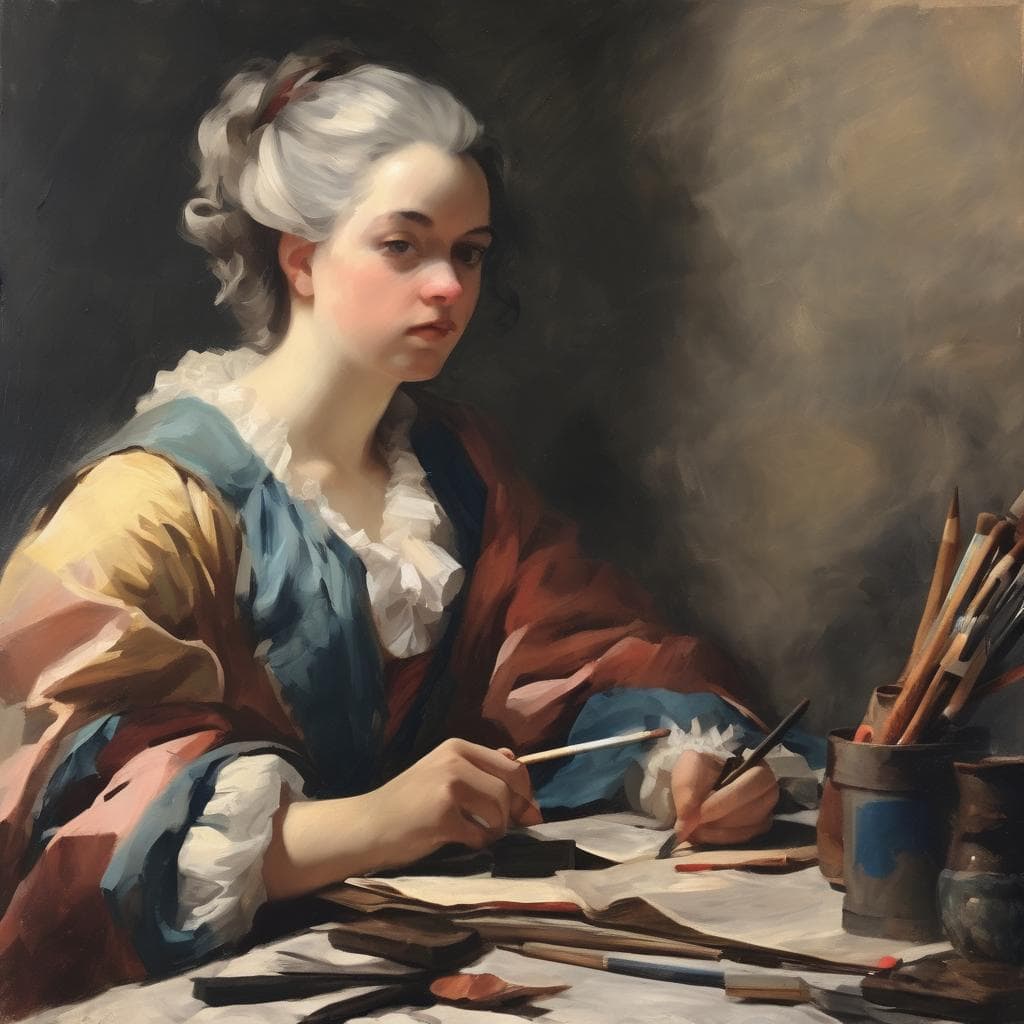 Ζεστός πίνακας τέχνης με μια νεαρή γυναίκα καλλιτέχνη που δημιουργεί τέχνη και παιχνίδι.